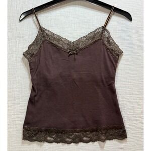 FOR JOSEPH Brown Lace Trim Camisole Tank Top Women's Large ‎ Y2K